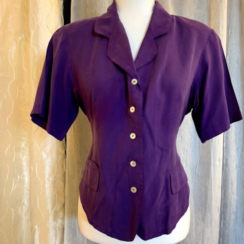 Pure Silk Weskit Blouse - Purple
